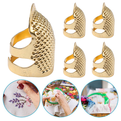 5Pcs Cross-Stitch Tools Retro Adjustable Thimble Hand Sewing Thimble (Gold M)