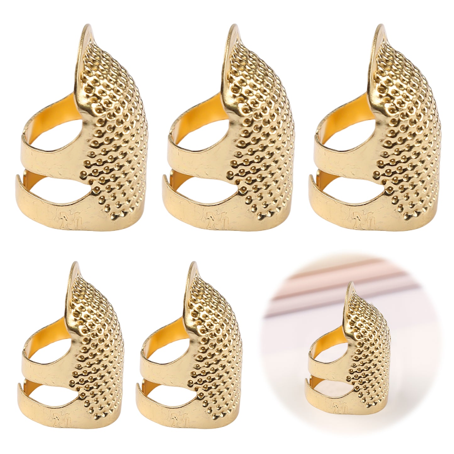 5Pcs Cross-Stitch Tools Retro Adjustable Thimble Hand Sewing Thimble (Gold M)