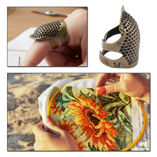 5Pcs Cross-Stitch Tools Retro Adjustable Thimble Hand Sewing Thimble (Bronze M)