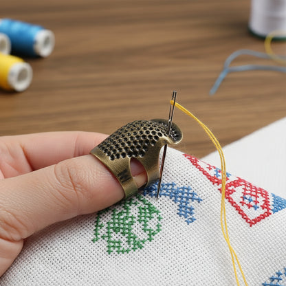 5Pcs Cross-Stitch Tools Retro Adjustable Thimble Hand Sewing Thimble (Bronze M)