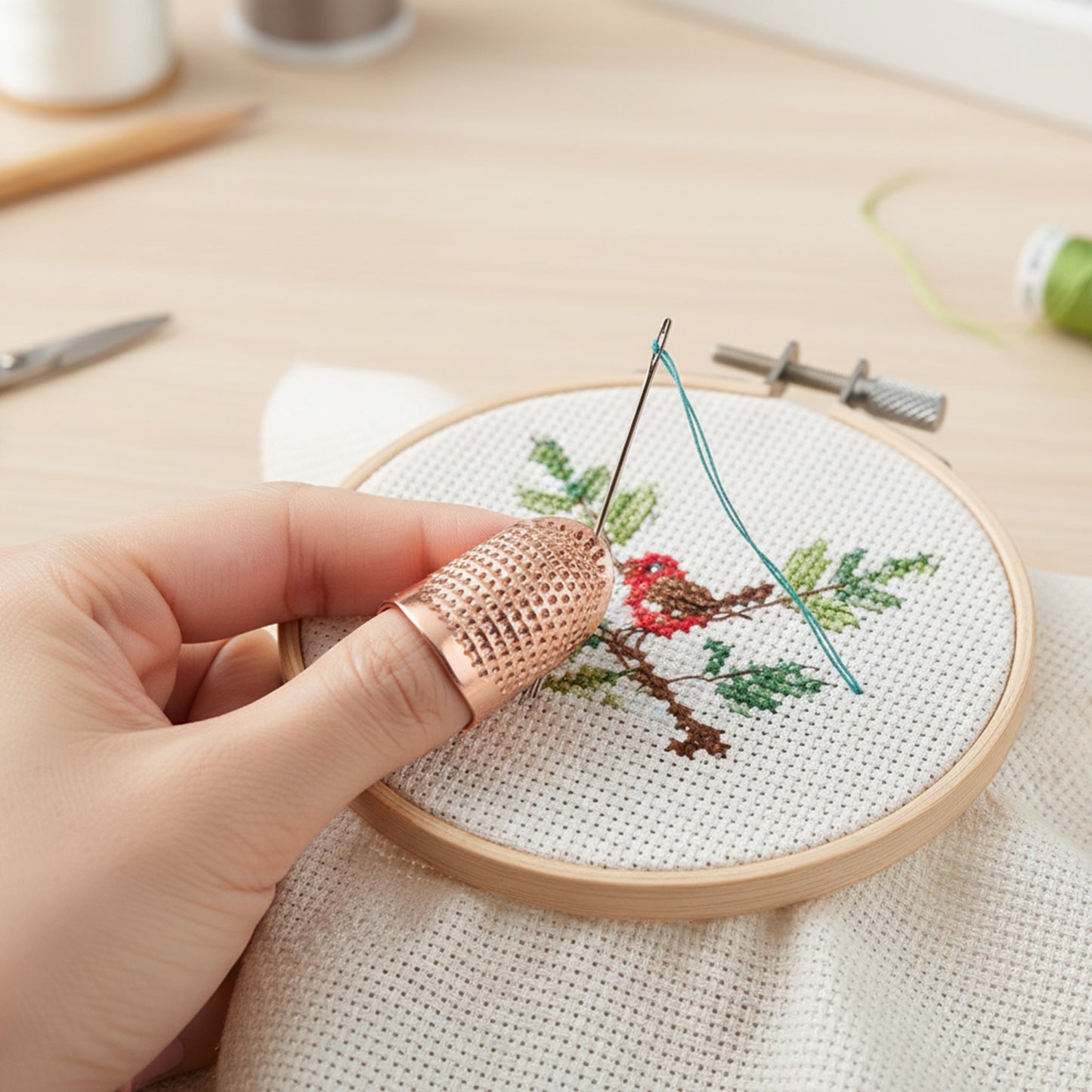 5Pcs Cross-Stitch Tools Retro Adjustable Thimble Hand Sewing Ring (Rose Gold M)