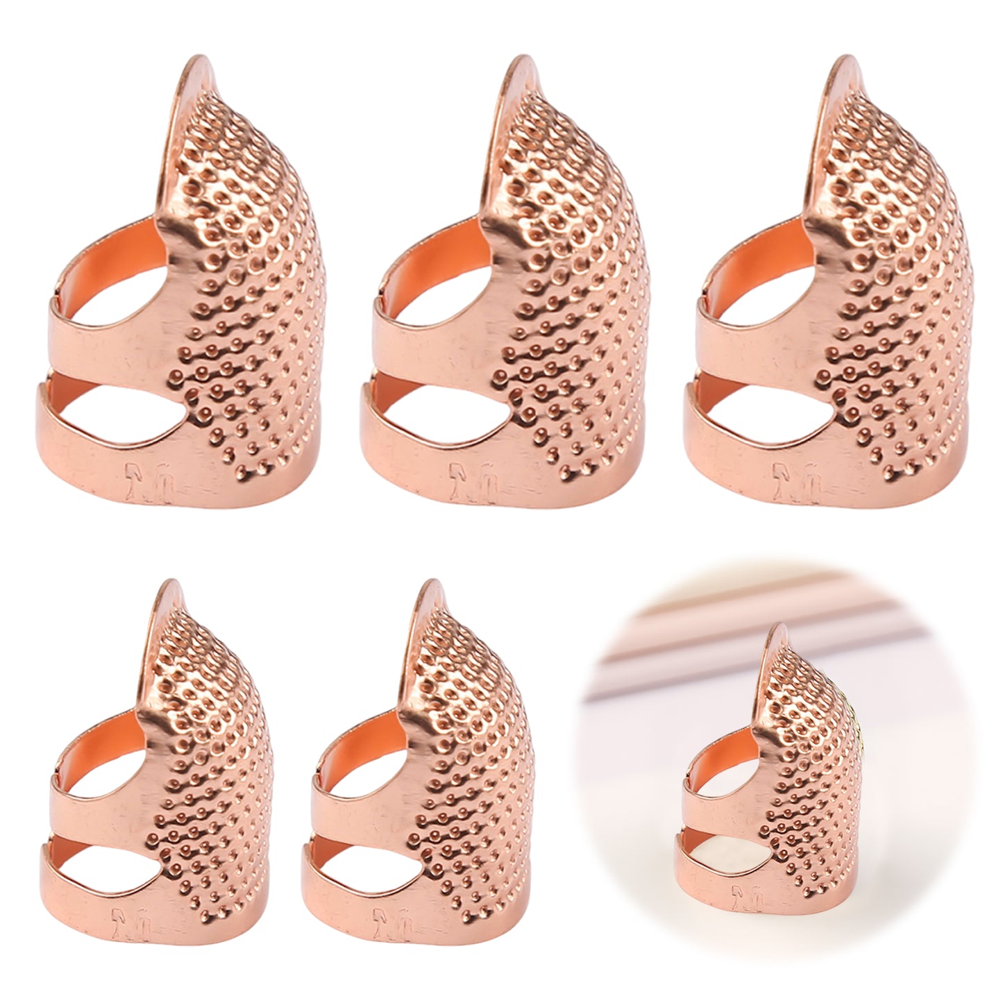 5Pcs Cross-Stitch Tools Retro Adjustable Thimble Hand Sewing Ring (Rose Gold M)