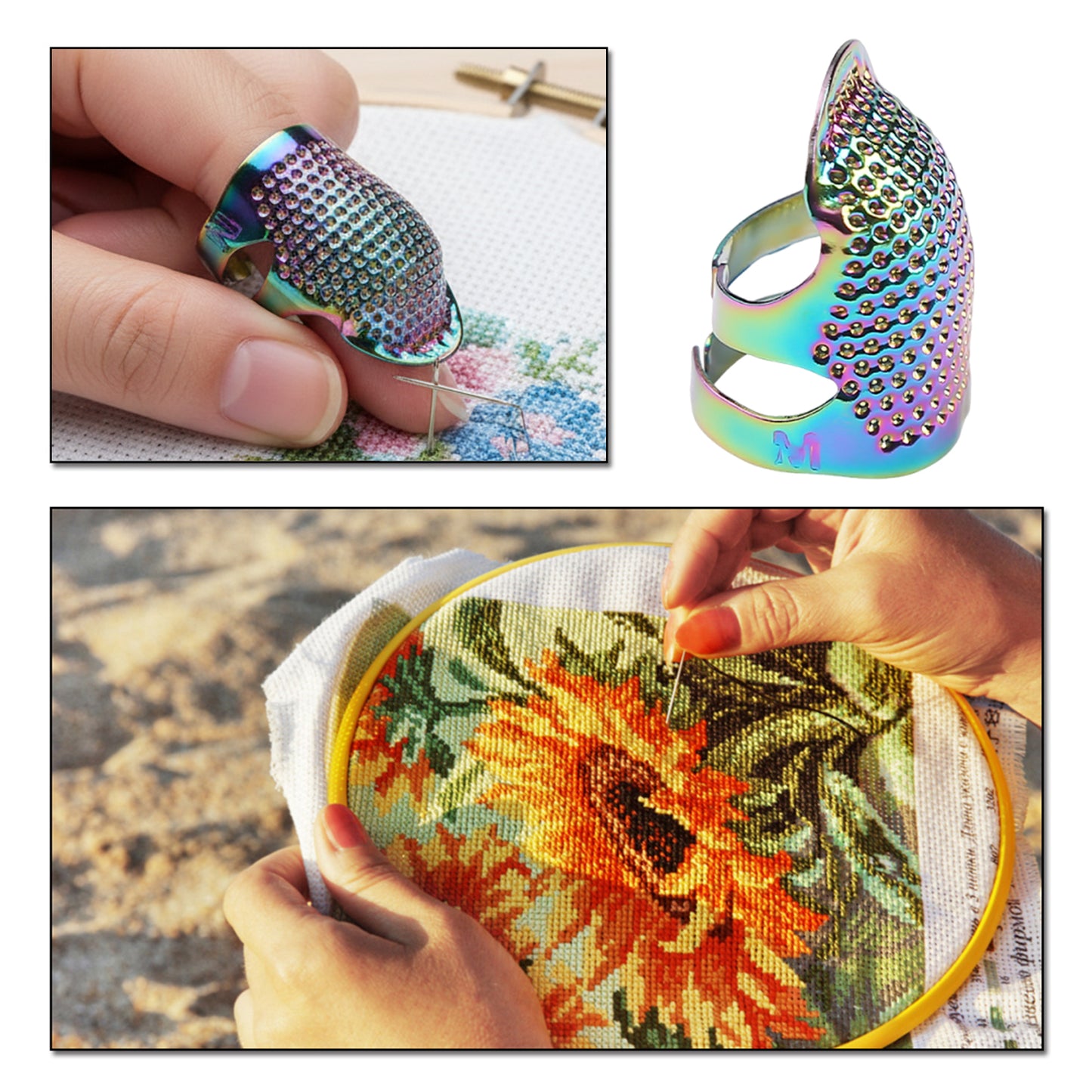 5Pcs Cross-Stitch Tools Retro Adjustable Thimble Sewing Ring (Vibrant Colors M)