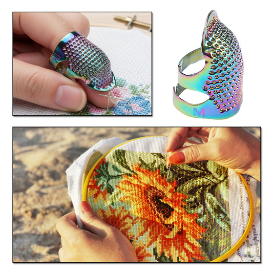 5Pcs Cross-Stitch Tools Retro Adjustable Thimble Sewing Ring (Vibrant Colors M)
