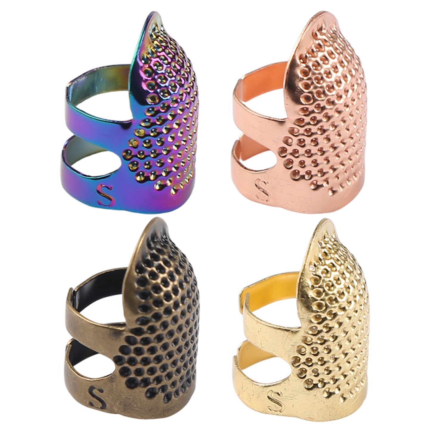 4Pcs Cross-Stitch Tools Retro Adjustable Thimble Hand Sewing Ring (Colored S)