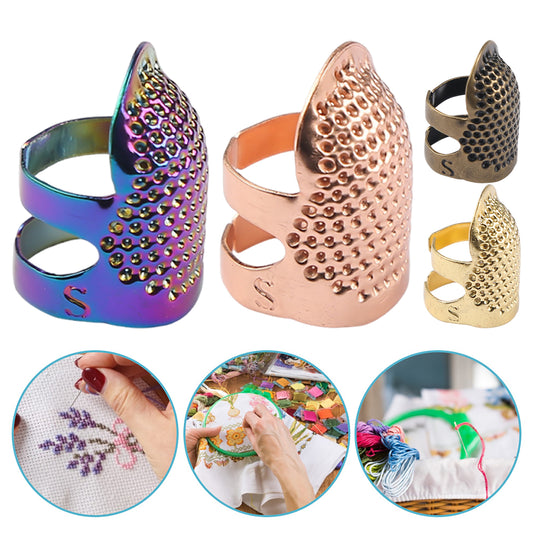4Pcs Cross-Stitch Tools Retro Adjustable Thimble Hand Sewing Ring (Colored S)