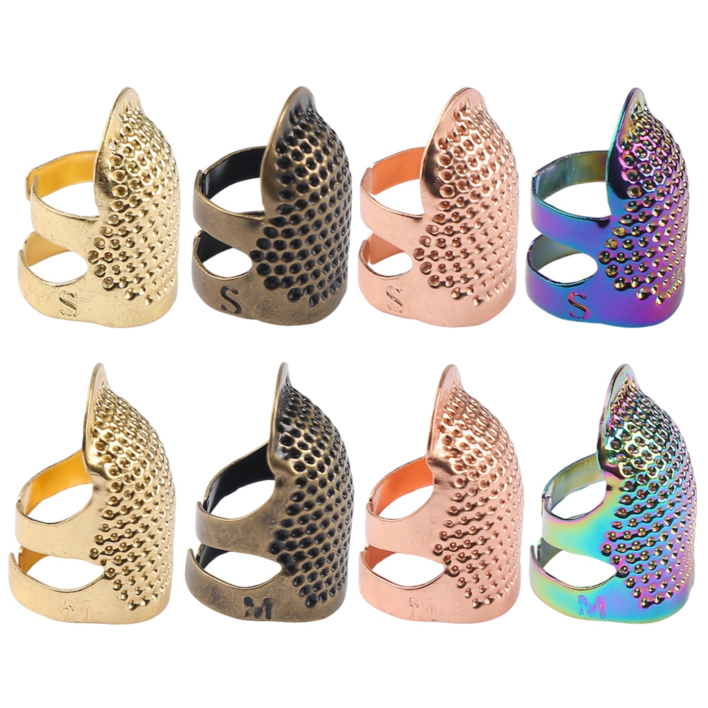 4Pcs Cross-Stitch Tools Retro Adjustable Thimble Hand Sewing Ring (Colored M)