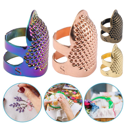 4Pcs Cross-Stitch Tools Retro Adjustable Thimble Hand Sewing Ring (Colored M)