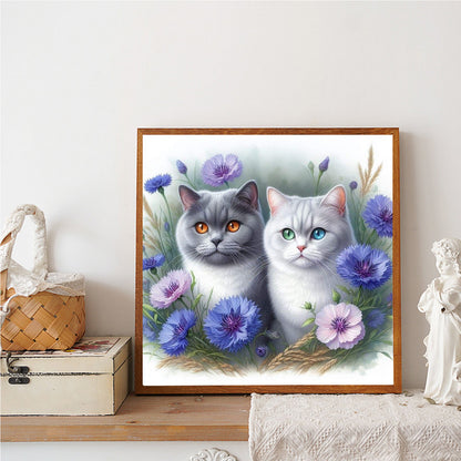 Cat And Morning Glory - Full Round Drill Diamond Painting 30*30CM