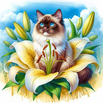 Cat And Lily - Full Round Drill Diamond Painting 30*30CM