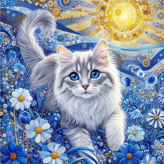 Cat And Flowers - Full Round Drill Diamond Painting 30*30CM