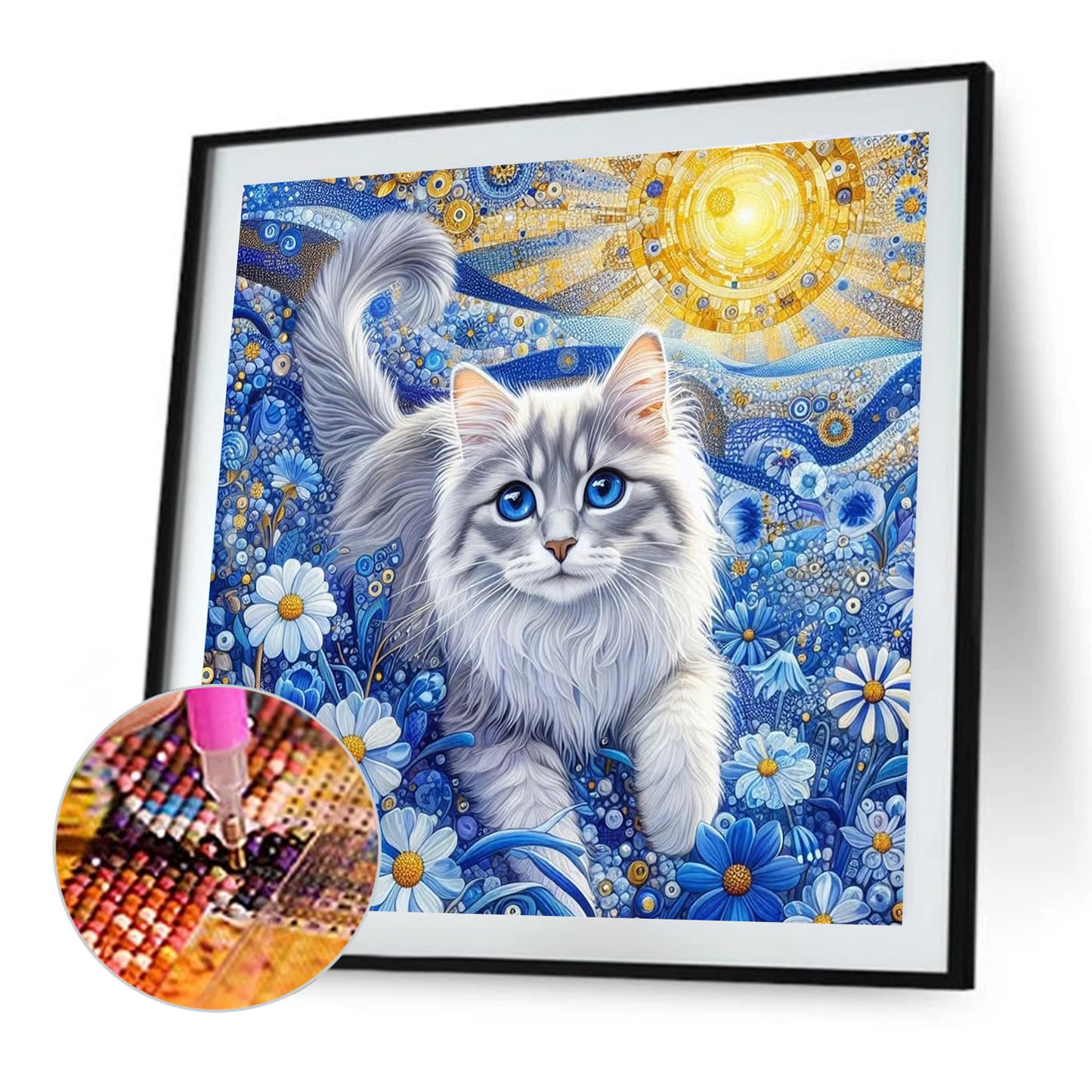 Cat And Flowers - Full Round Drill Diamond Painting 30*30CM