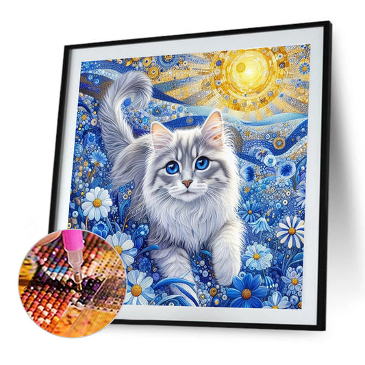 Cat And Flowers - Full Round Drill Diamond Painting 30*30CM