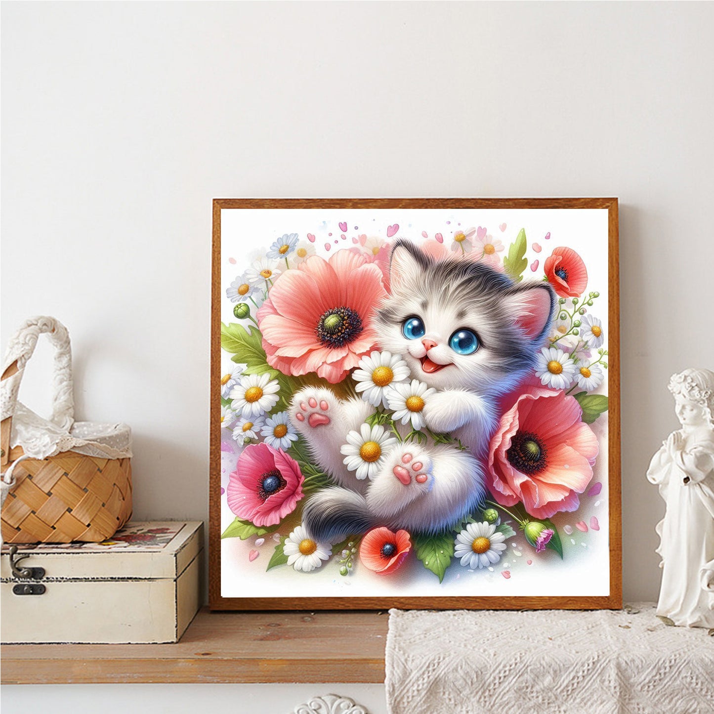 Cat And Daisy - Full Round Drill Diamond Painting 30*30CM