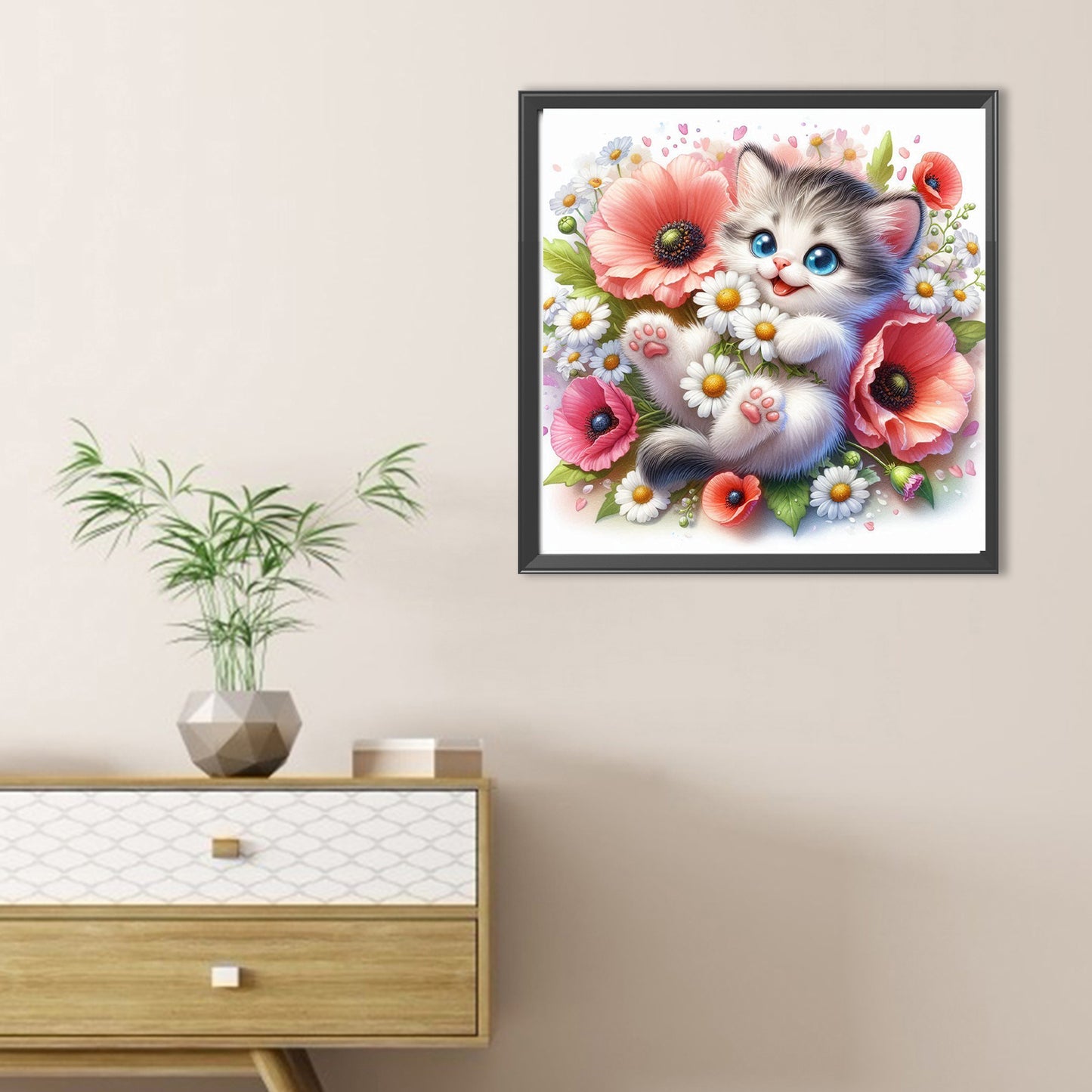 Cat And Daisy - Full Round Drill Diamond Painting 30*30CM