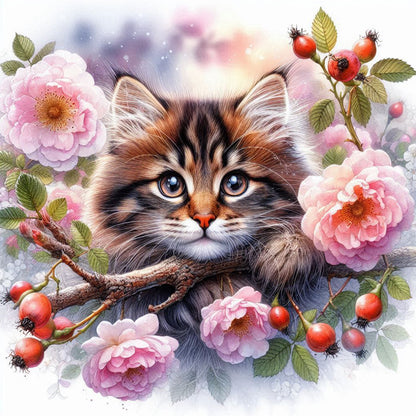 Cat And Peach Blossom - Full Round Drill Diamond Painting 30*30CM