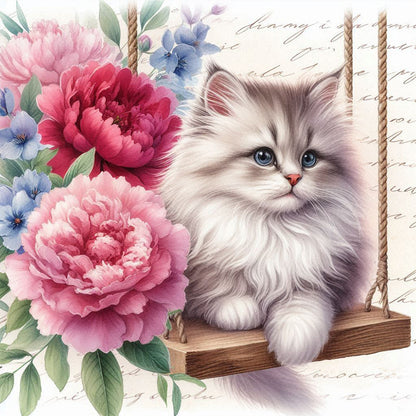 Cat And Peony - Full Round Drill Diamond Painting 30*30CM