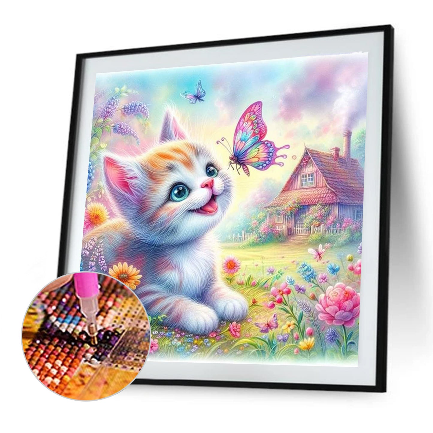 Kitty And Butterfly - Full Round Drill Diamond Painting 30*30CM