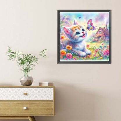 Kitty And Butterfly - Full Round Drill Diamond Painting 30*30CM