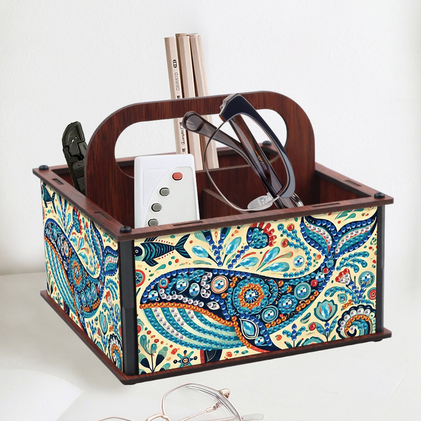 DIY Dolphin Wooden Diamond Painting Handheld Storage Box Kit Tabletop Art Decor