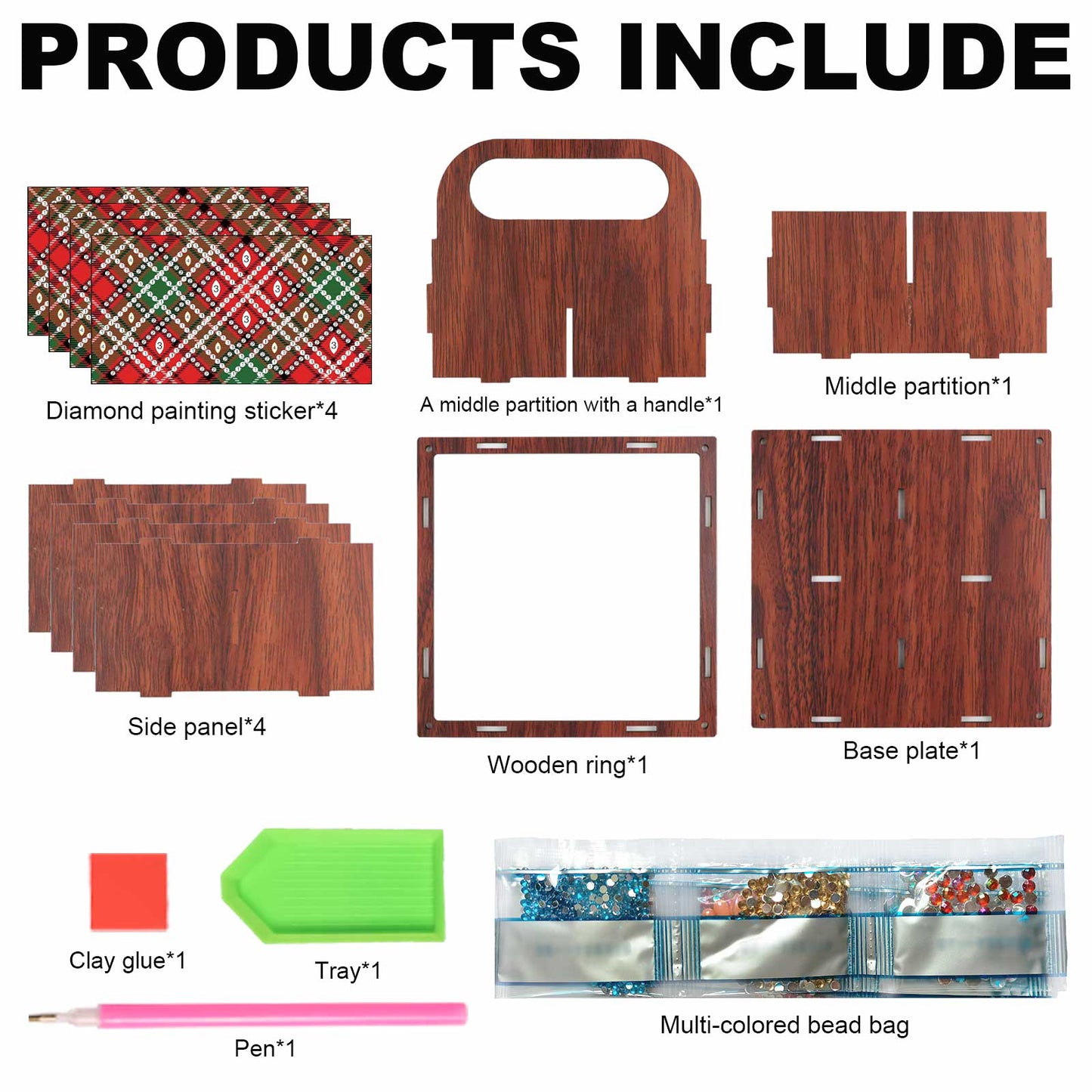 DIY Pattern Wooden Diamond Painting Handheld Storage Box Kit Tabletop Art Decor