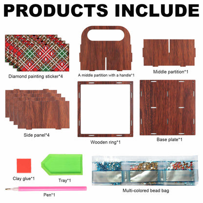 DIY Pattern Wooden Diamond Painting Handheld Storage Box Kit Tabletop Art Decor