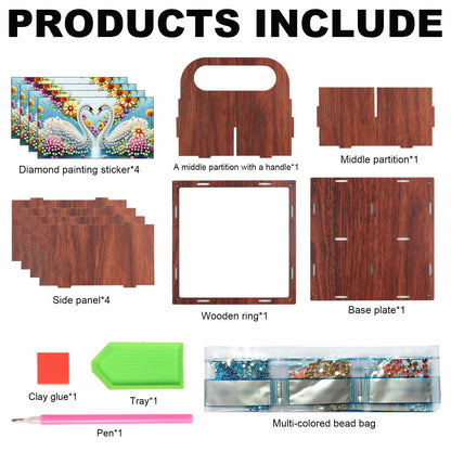 DIY Swan Wooden Diamond Painting Handheld Storage Box Kit Tabletop Art Decor