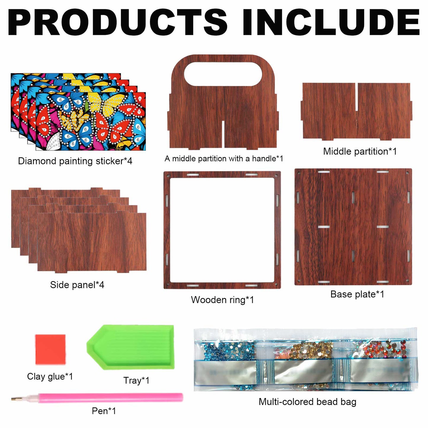 DIY Butterfly Wooden Diamond Painting Handheld Storage Box Kit Tabletop Decor