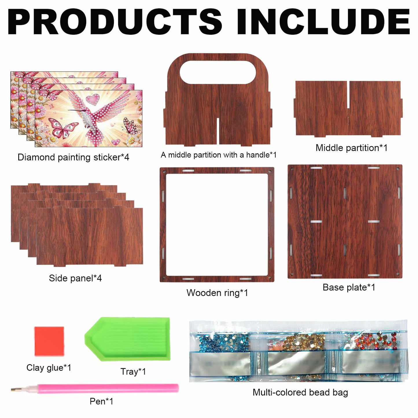 DIY Hummingbird Wooden Diamond Painting Handheld Storage Box Kit Tabletop Decor