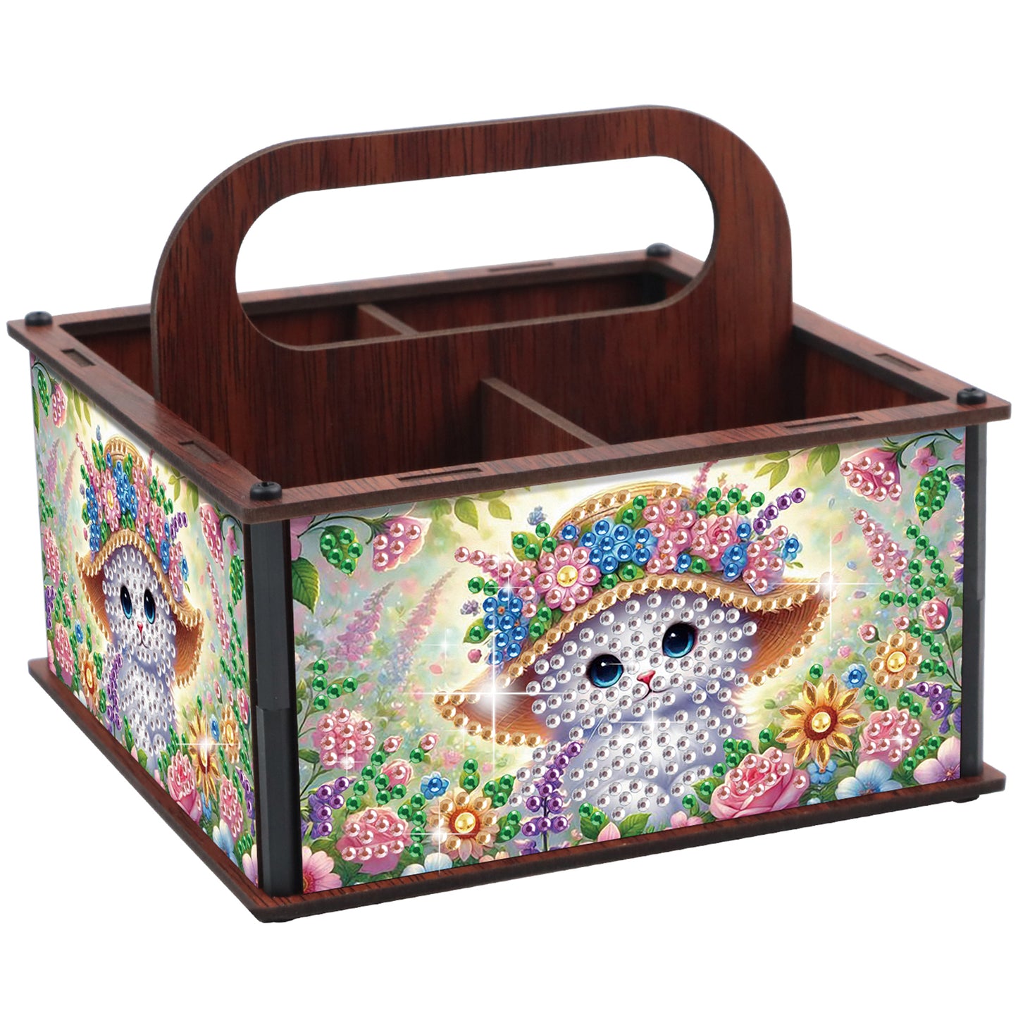 DIY Cat Wooden Diamond Painting Handheld Storage Box Kit Tabletop Art Decor