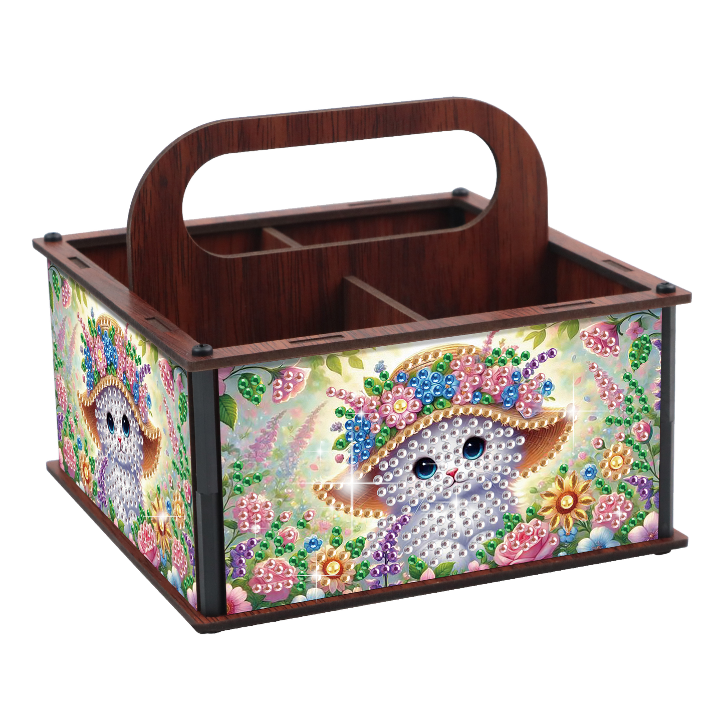 DIY Cat Wooden Diamond Painting Handheld Storage Box Kit Tabletop Art Decor