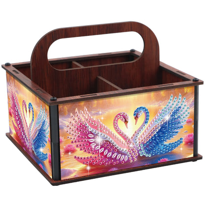 DIY Pink Blue Swan Wooden Diamond Painting Handheld Storage Box Kit Home Decor