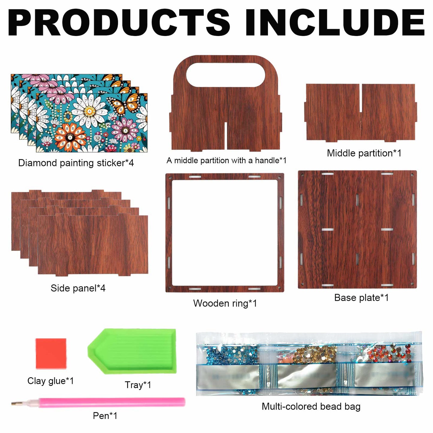 DIY Flower Butterfly Wooden Diamond Painting Handheld Storage Box Kit Home Decor