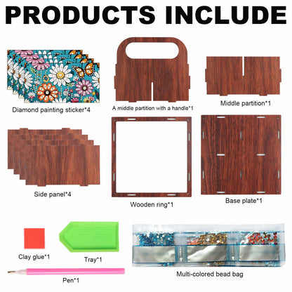 DIY Flower Butterfly Wooden Diamond Painting Handheld Storage Box Kit Home Decor