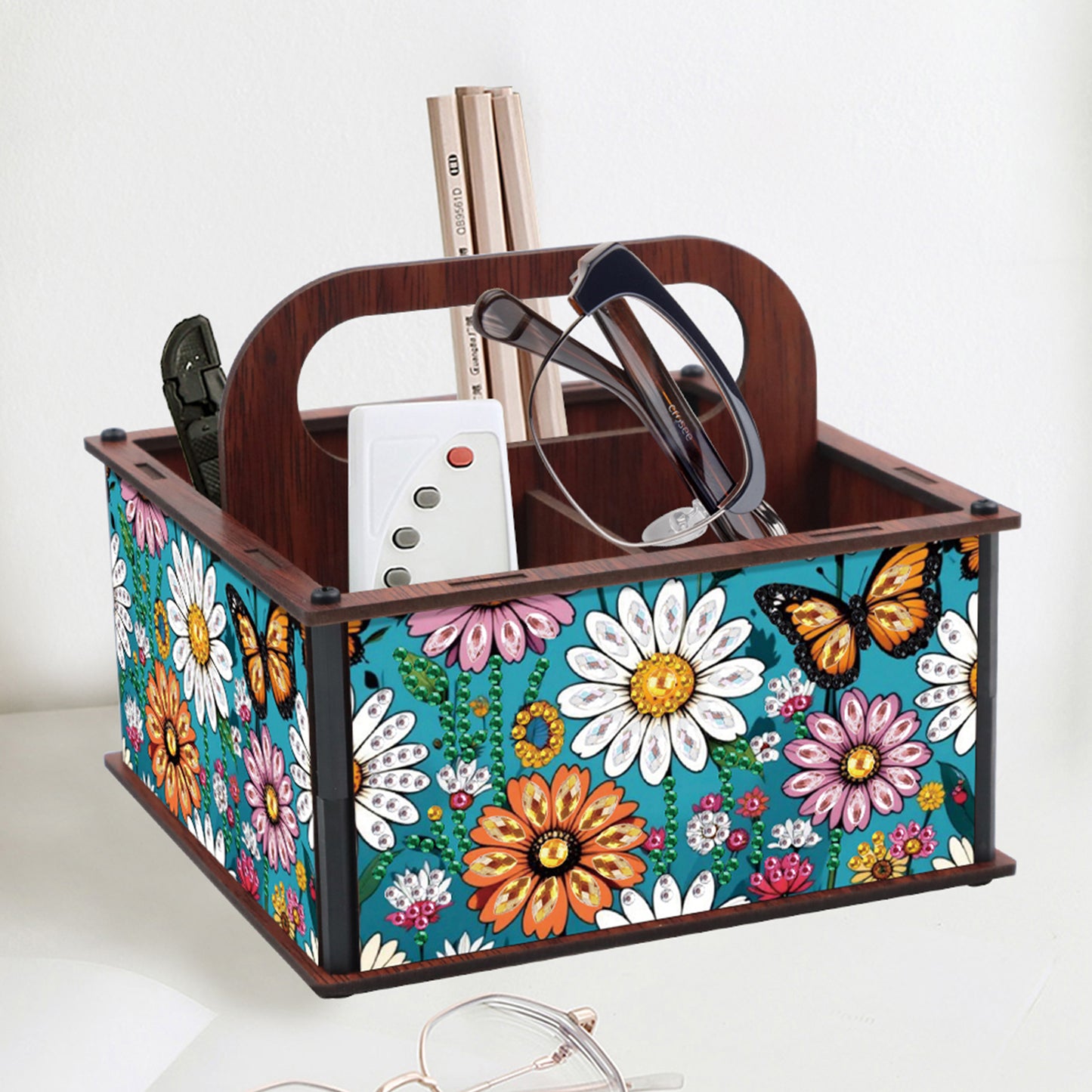 DIY Flower Butterfly Wooden Diamond Painting Handheld Storage Box Kit Home Decor