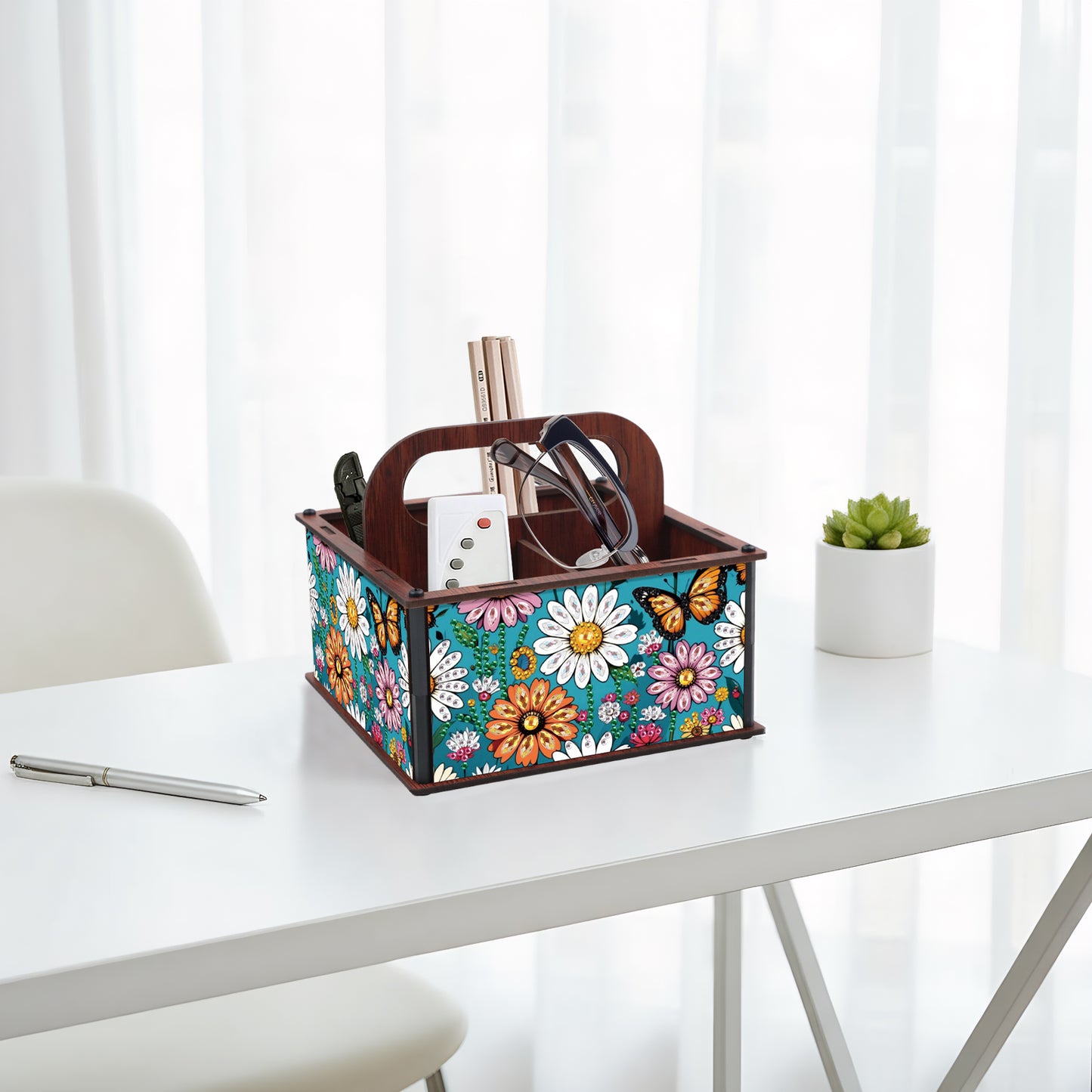 DIY Flower Butterfly Wooden Diamond Painting Handheld Storage Box Kit Home Decor