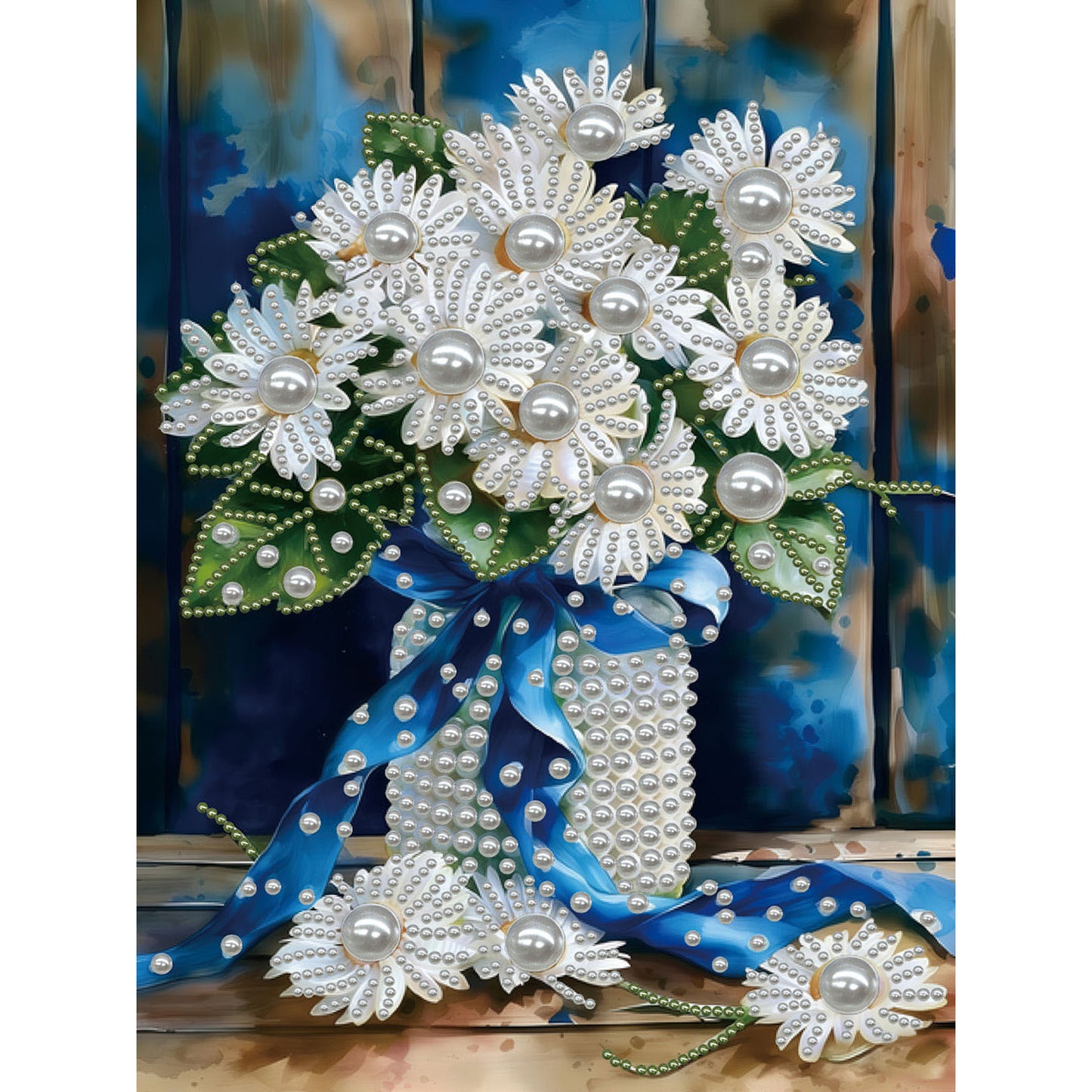 Blue Vase - DIY Pearl Gem Art Diamond Painting Kits With Framefor Home Decor -30x40cm