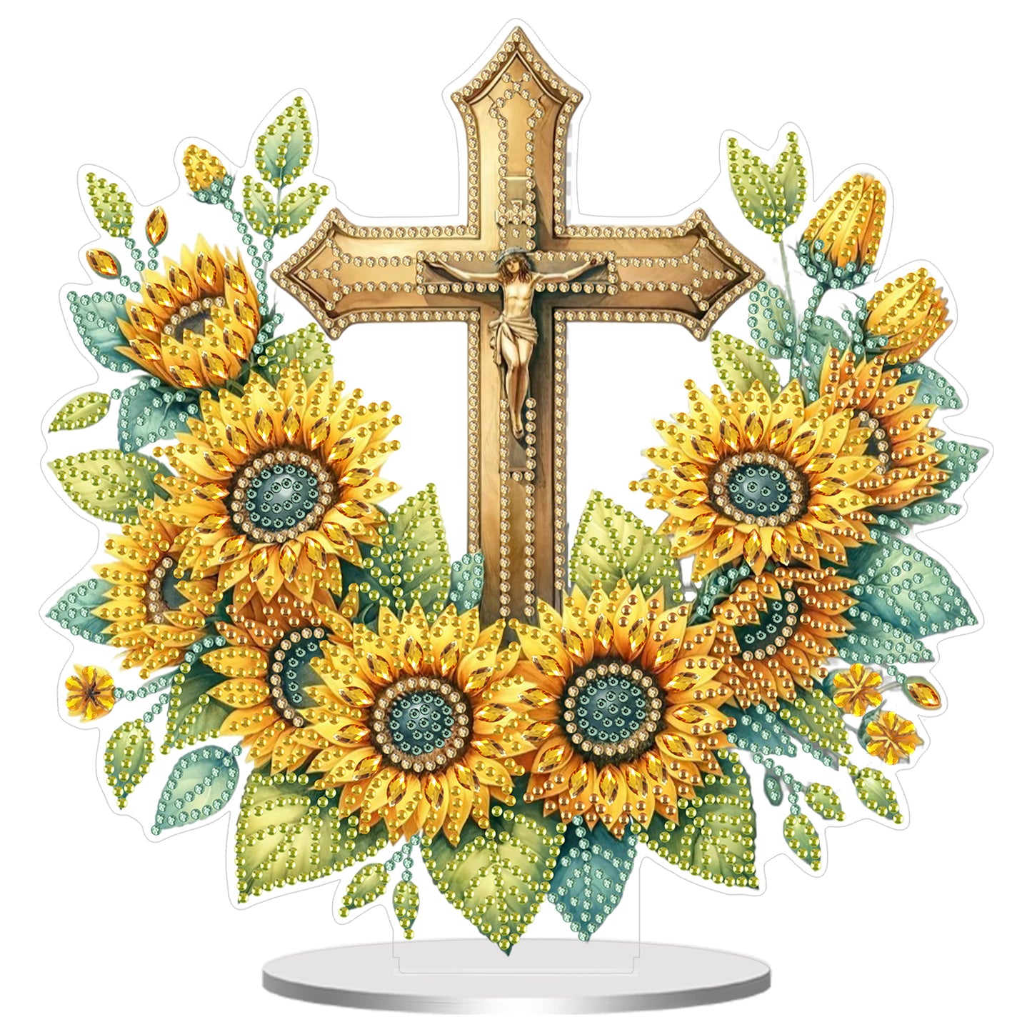 2D Flat Cross and Sunflower DIY Acrylic Diamond Painting Ornament Kit Home Decor