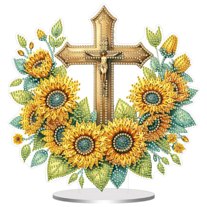 2D Flat Cross and Sunflower DIY Acrylic Diamond Painting Ornament Kit Home Decor
