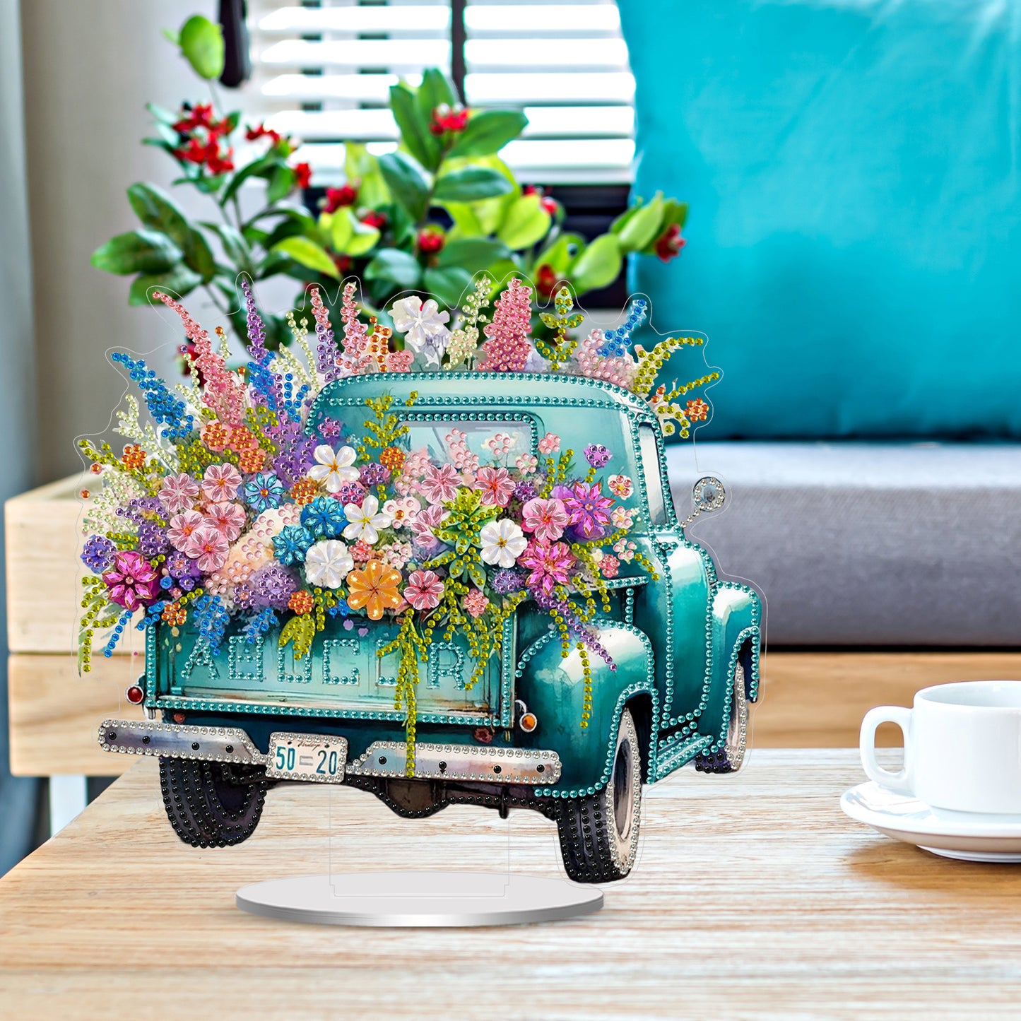 2D Flat Car and Flowers DIY Acrylic Diamond Painting Ornaments Kit Home Decor