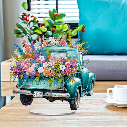 2D Flat Car and Flowers DIY Acrylic Diamond Painting Ornaments Kit Home Decor