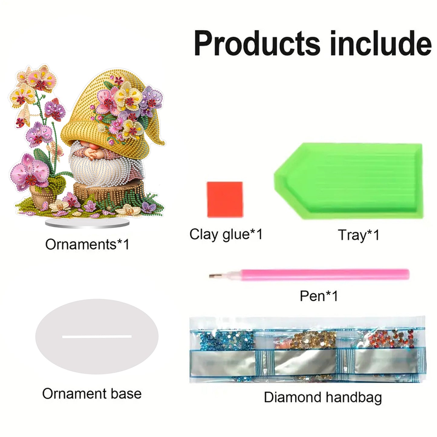 2D Flat Gnomes DIY Acrylic Diamond Painting Ornament Kit Home Office Table Decor