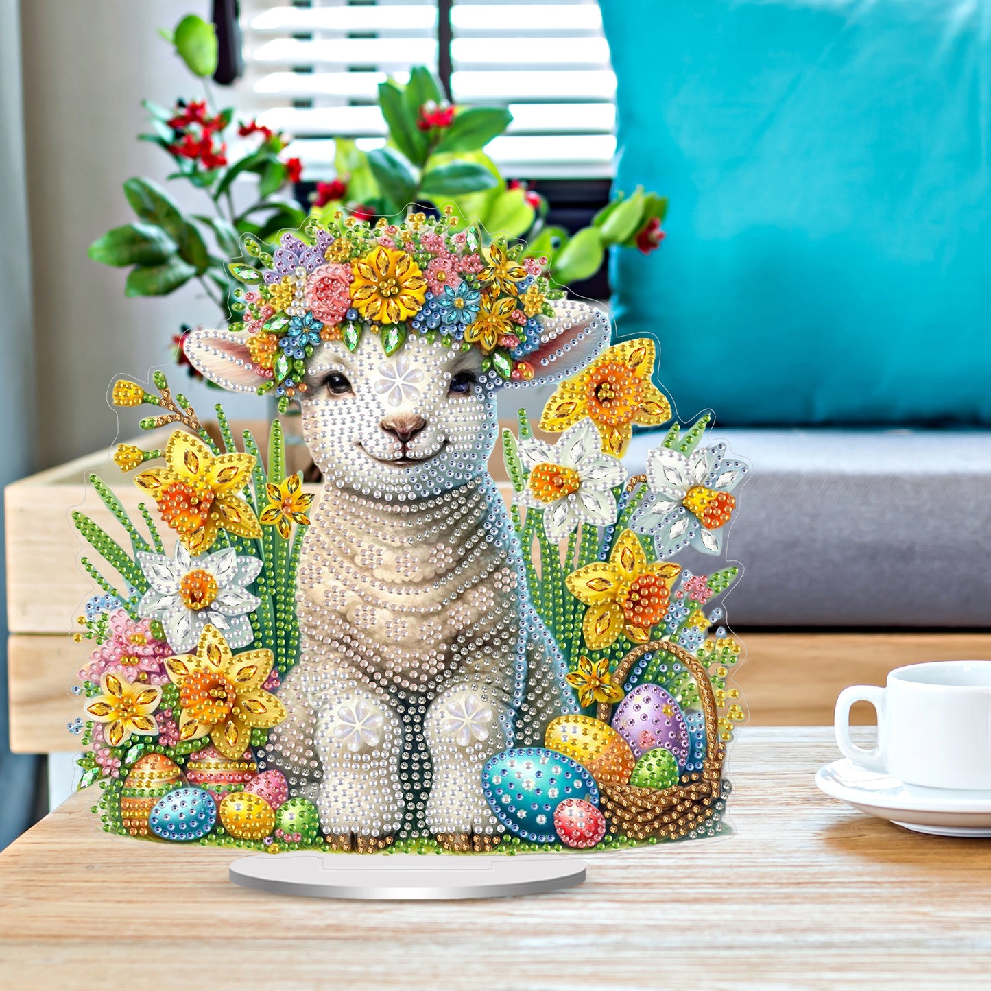 2DFlat Sheep and Narcissus DIY Acrylic Diamond Painting Ornaments Kit Home Decor