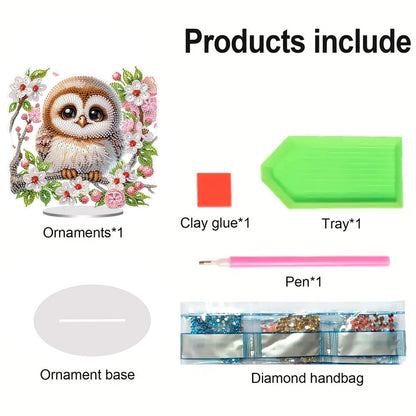 2D Flat Owls and Flowers DIY Acrylic Diamond Painting Ornaments Kit Home Decor