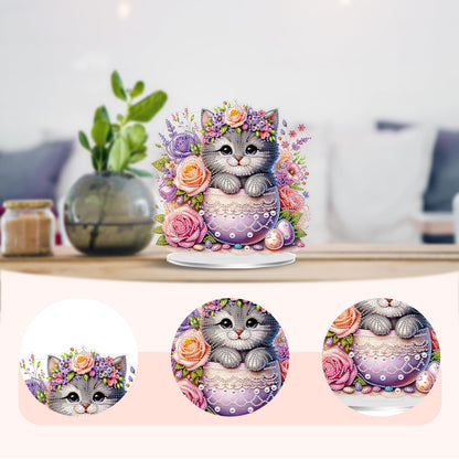 2D Flat Cat and Flower DIY Acrylic Diamond Painting Ornaments Kit Home Decor