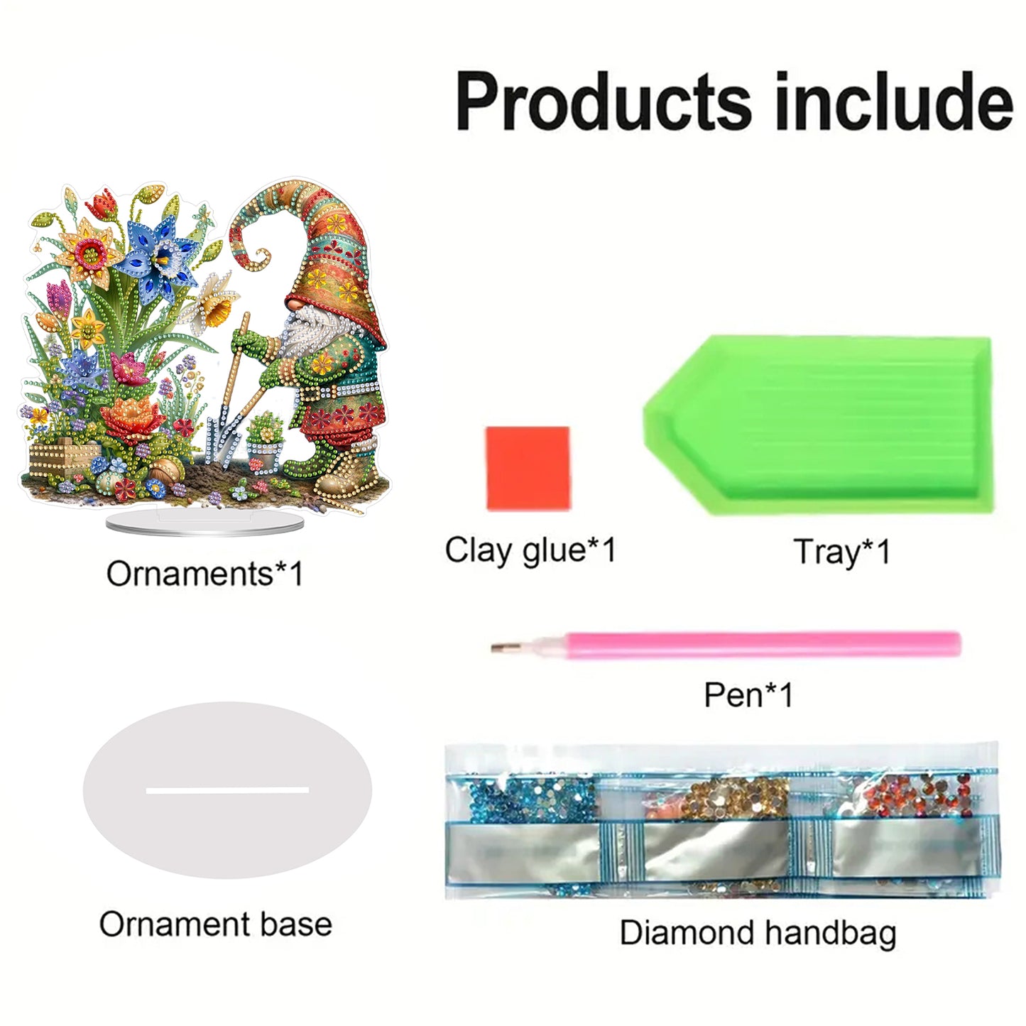 2D Flat Flowers Goblins DIY Acrylic Diamond Painting Ornaments Kit Home Decor