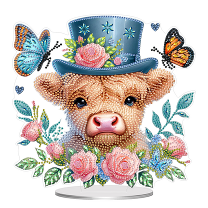 2D Flat Cow and Flower DIY Acrylic Diamond Painting Ornaments Kit Home Decor