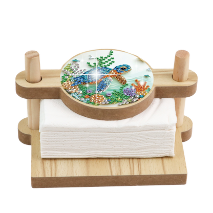 Sea Turtle DIY Wooden Diamond Art Paper Towel Holder for Home Office Decor