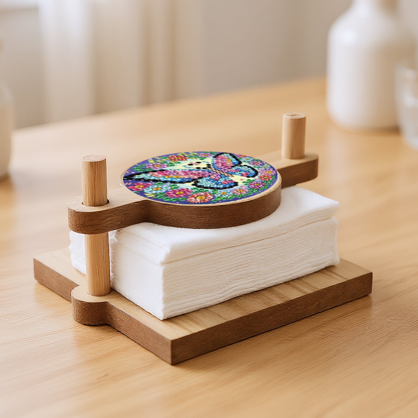 Butterfly DIY Wooden Diamond Art Paper Towel Holder for Home Office Decor