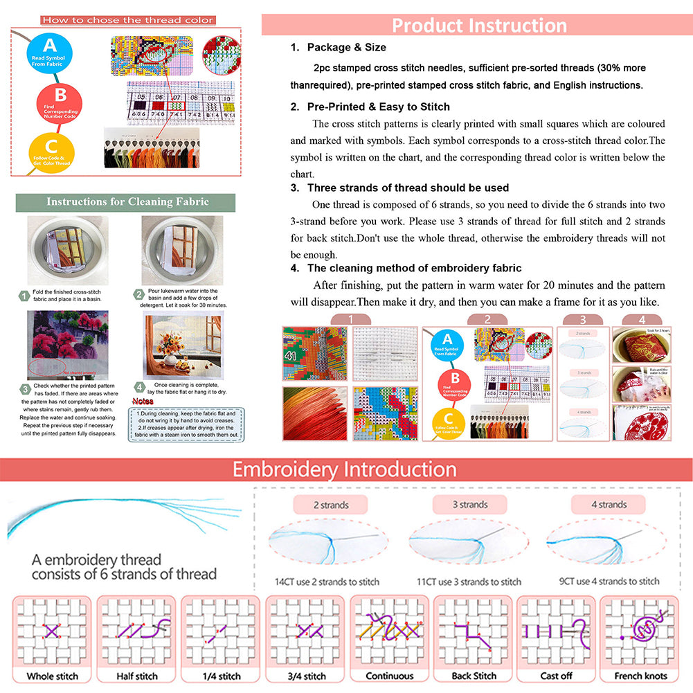 6Pcs Landscape DIY Cotton Single-Sided Stamped Needlepoint Bookmark Kit 47x28cm